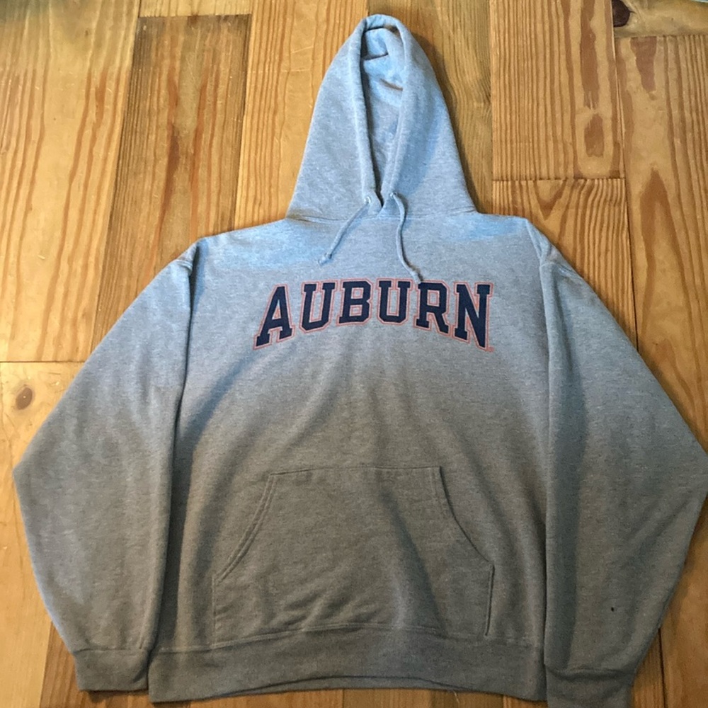 Jerzees Auburn Gray Hooded Sweatshirt with Navy and Orange Lettering